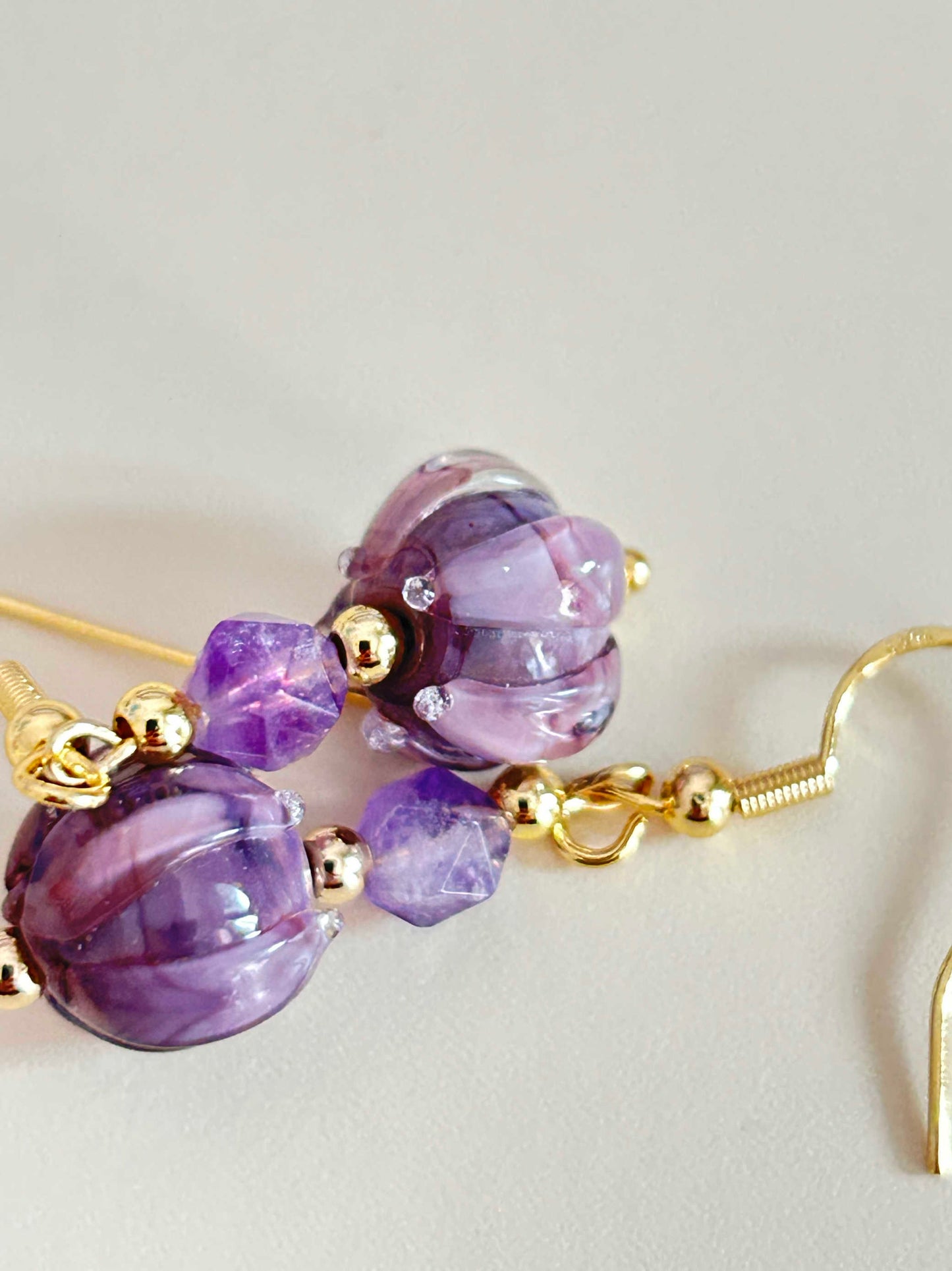 Nine Purple Fire Natural Amethyst Earrings