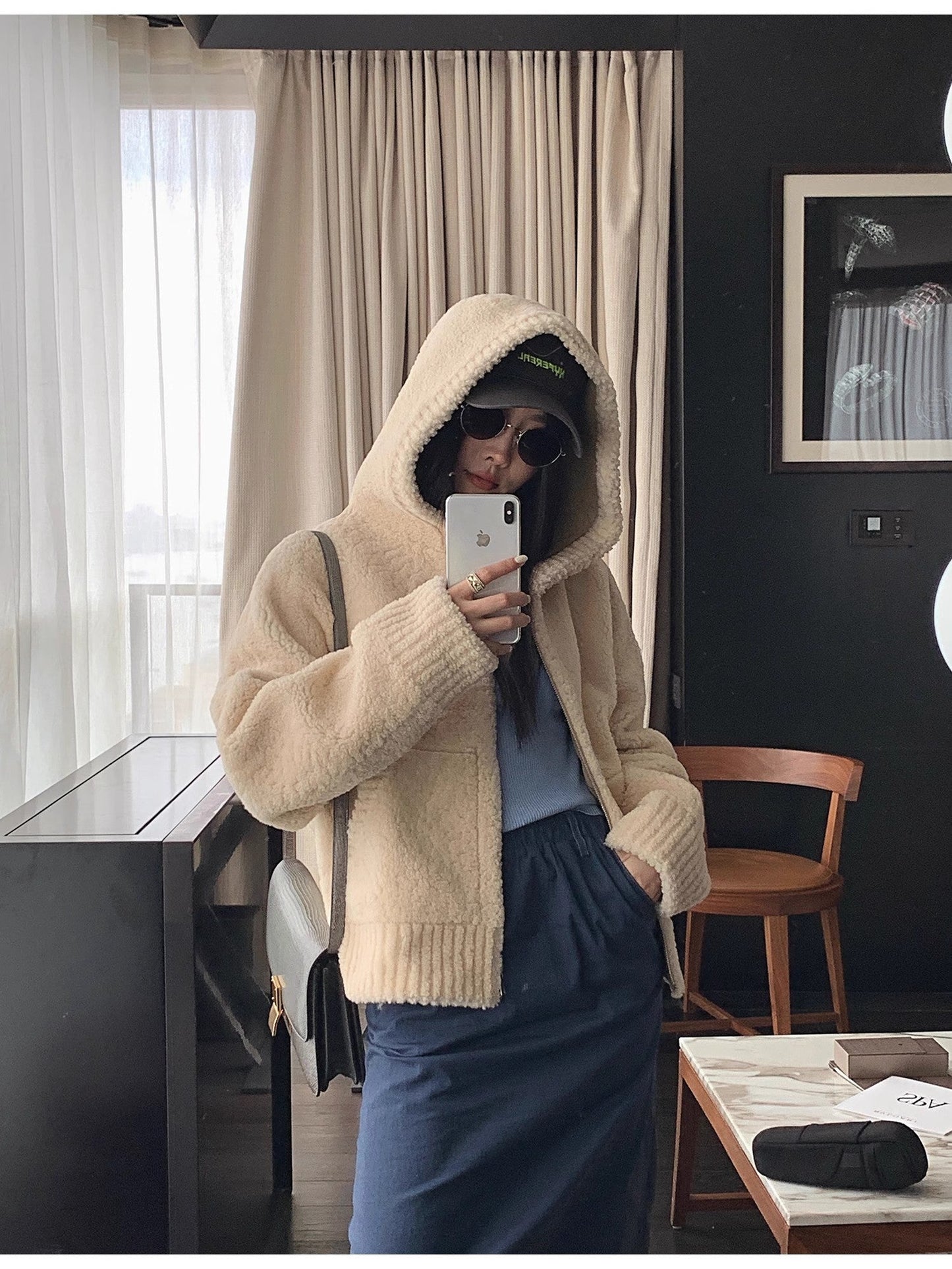 Fireladyfur Women's Hooded Merino Sheepskin Jacket“Bad Boy”