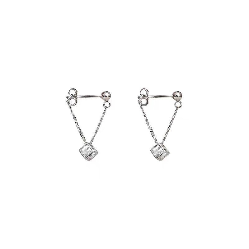 S925 Sterling Silver Rubik's Cube Earrings Female Niche Design High-grade Light Luxury Earrings