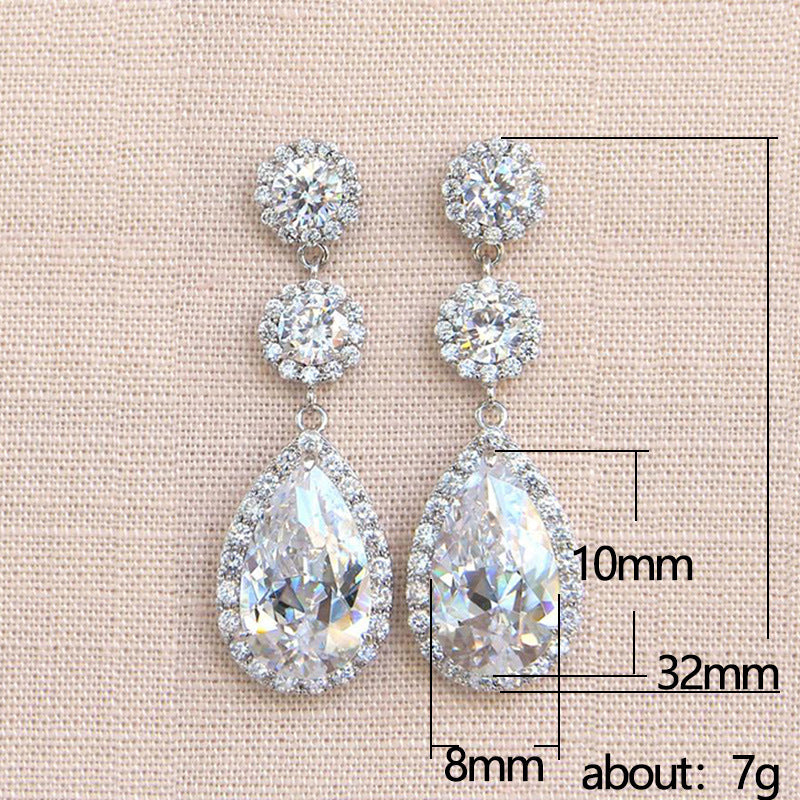 Water Drop Zircon Earrings Super Flash Female Romantic Wedding