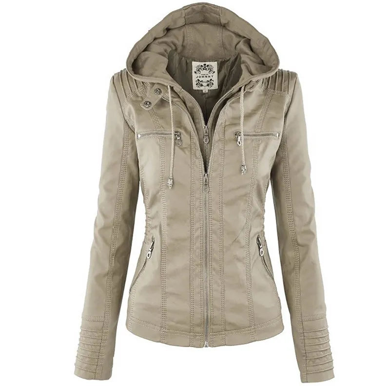 Winter Faux Leather Jacket Women Casual Basic Coats Waterproof Windproof Coats