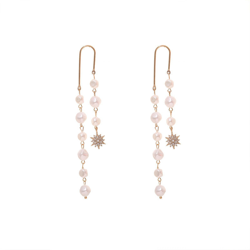 European And American Style Long Tassel Pearl Chain Earrings