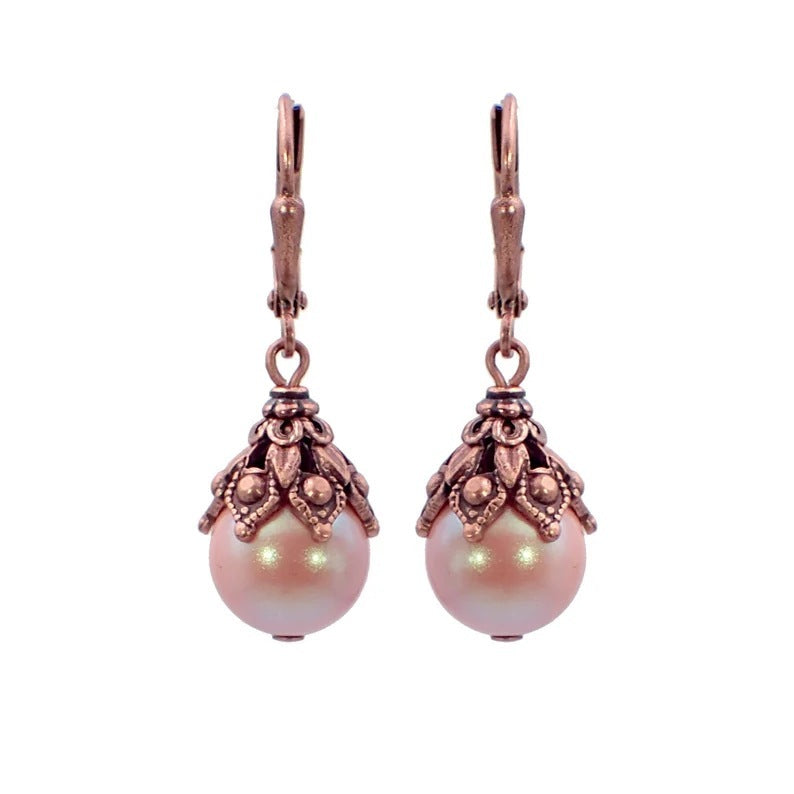 He Cheng Fashion Retro Distressed Inlaid Natural Artificial Pearl Earrings