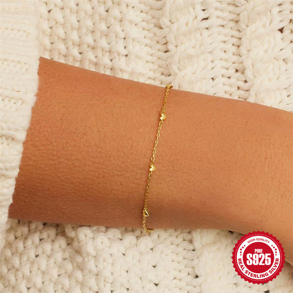 S925 Sterling Silver Minimalist INS Love Twin All-match Bracelet