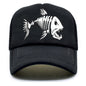 Fish Bone Print Mesh Cap Baseball Cap