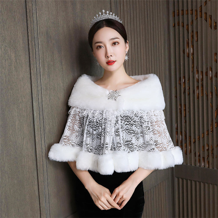 Bridal Hair Shawl Women's Wedding Dress Warm Padded Dress Jacket Fur