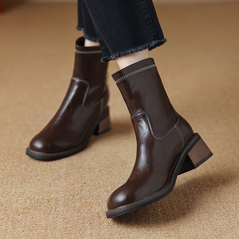 Women's Simple And Casual Mid-heel Martin Boots
