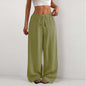 Women's Solid Color Loose Wrinkle Waist Drawstring Wide Leg Casual Trousers