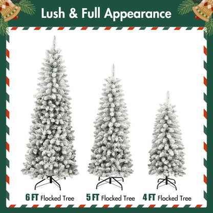 3 Pcs Flocked Artificial Christmas Tree Set With Lights, 4ft 5ft 6ft Christmas Snow Tree Set, Christmas Decor