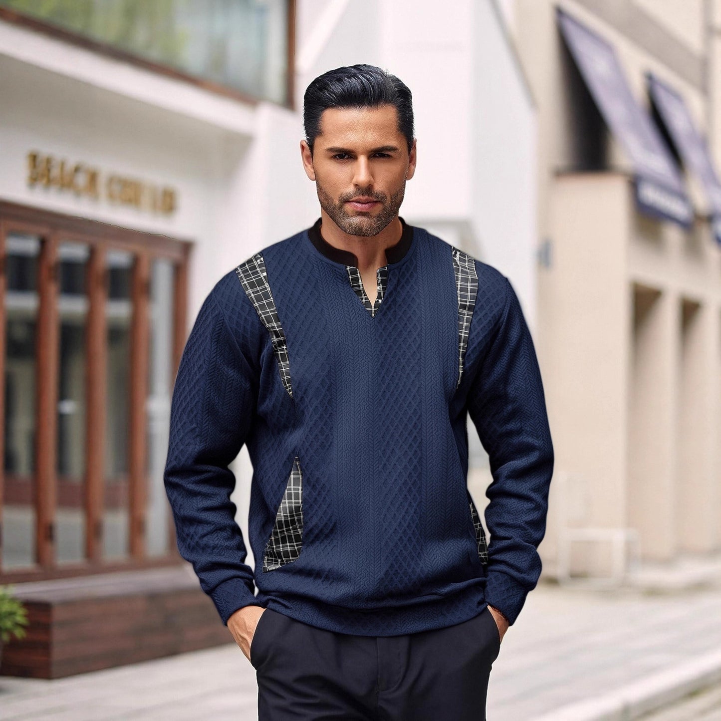 Men's Contrast Color Pullover Sweater