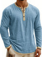 Digital Printing Two-tone Henley Shirt 3-button Men's Casual Long Sleeve