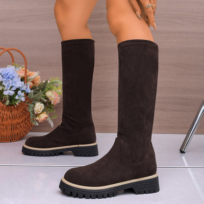 Large Size Round Toe Platform Below The Knee Boots
