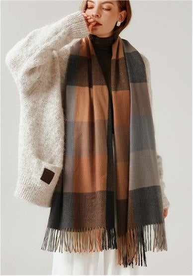 Shawl Scarf Winter Warmth Cashmere Tassel Plaid Long Bib