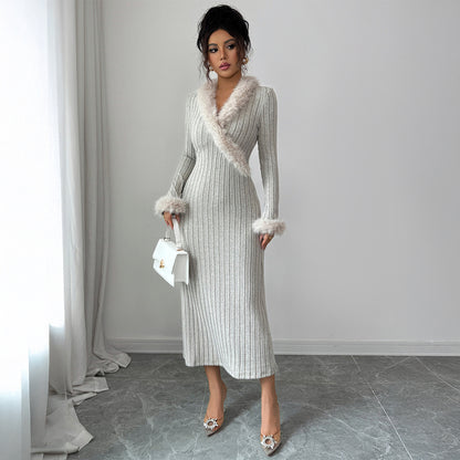 Elegant Solid Color Long-sleeved Sheath Dress For Women