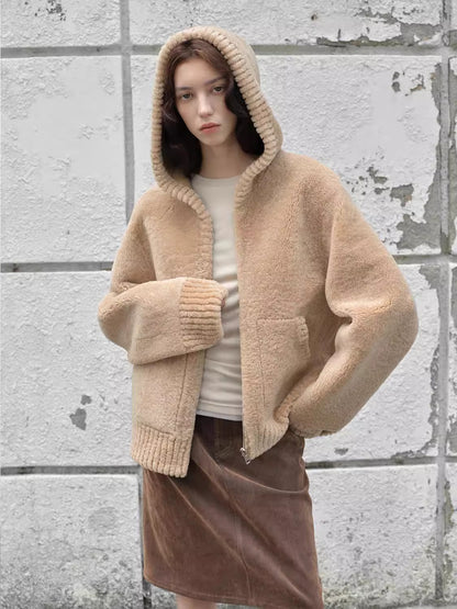 Fireladyfur Women's Hooded Merino Sheepskin Jacket“Bad Boy”