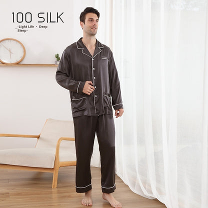 Men's Silk Pajamas 22 M Heavy Mulberry Silk Lapel Homewear