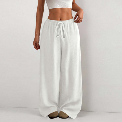 Women's Solid Color Loose Wrinkle Waist Drawstring Wide Leg Casual Trousers