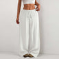 Women's Solid Color Loose Wrinkle Waist Drawstring Wide Leg Casual Trousers
