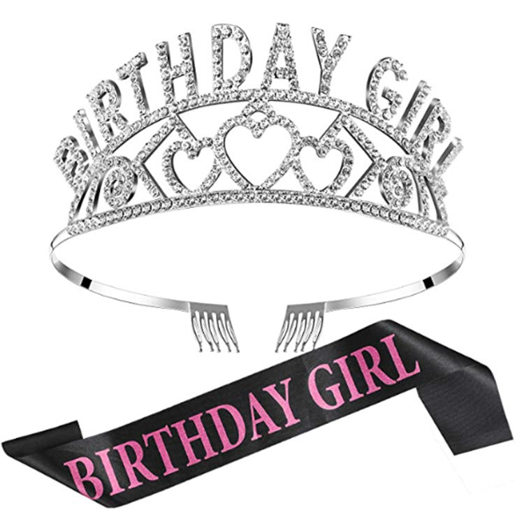 Flash Diamond Birthday Crown Party Decoration Headband Prom Headwear Set