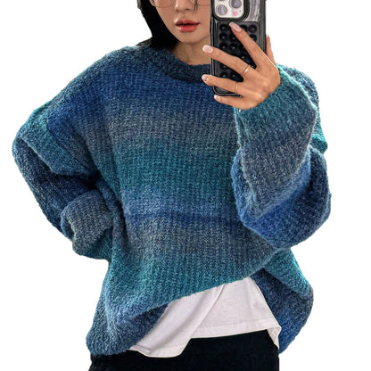 Lazy Sweater Female Gradient Color Round Neck Loose Outer Wear Soft Glutinous