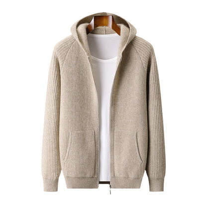 Hooded Cardigan Men's Thick Wool Jacket Loose Casual