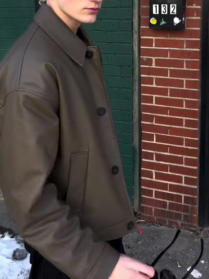 Men's Casual Long-sleeved Leather Jacket