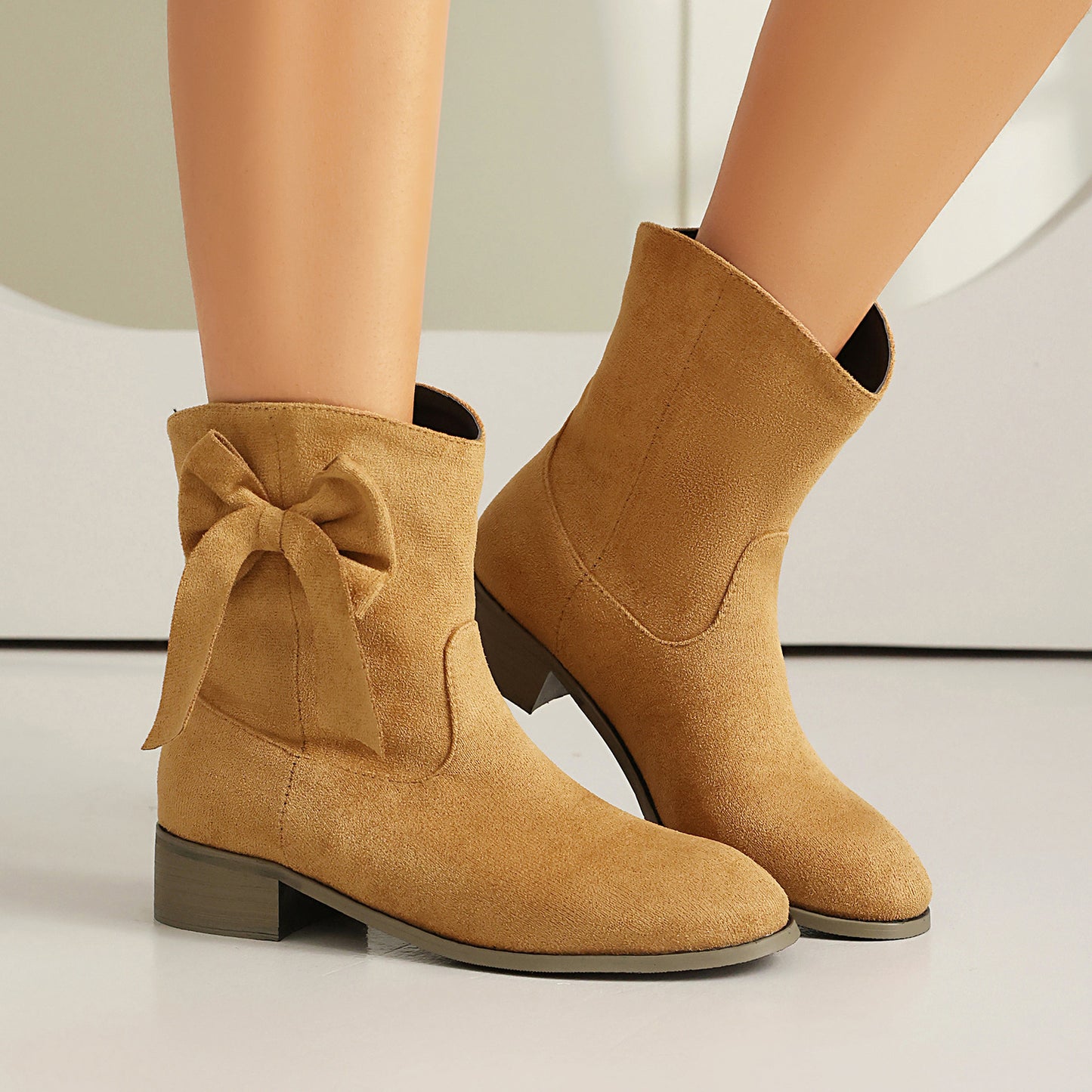 Low Heel Suede Large Size Sweet Bow Casual Boots