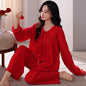 Long Sleeve Annual Home Wear Cotton Wedding Celebration Red Bride Suit