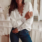 Women's Sweaters V Neck Lace Trim Long Sleeve Fall Pullover Tops Trendy Outfits For Women