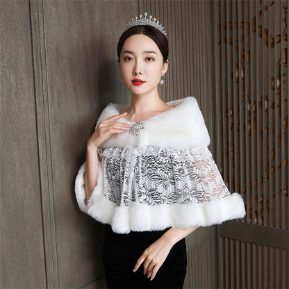 Bridal Hair Shawl Women's Wedding Dress Warm Padded Dress Jacket Fur