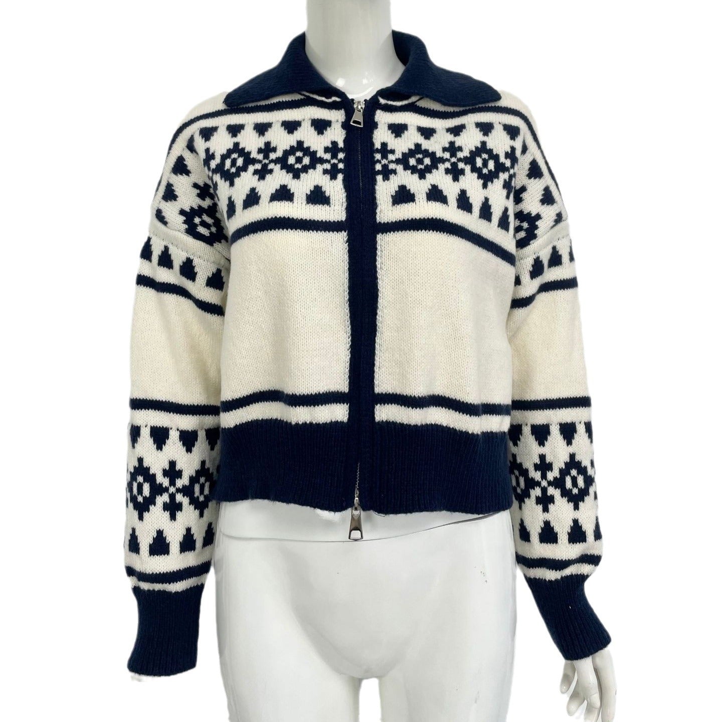 Women's Contrast Color Jacquard Weave Zip Knitwear