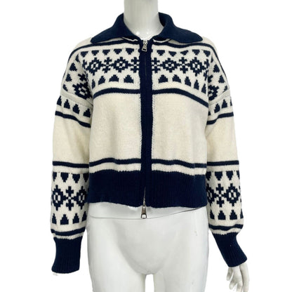 Women's Contrast Color Jacquard Weave Zip Knitwear