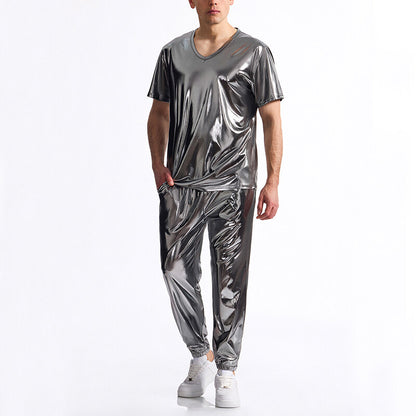 Men's Bright Surface Bronzing Disco Suit Model