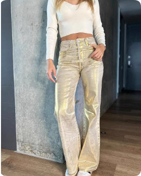 Bronzing Design Straight Jeans Spring And Summer