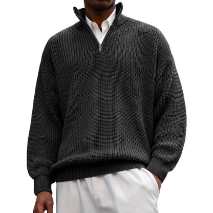 Fashion Men's Sweater Casual Long Sleeve Half Zipped Stand Collar Polo Shirt