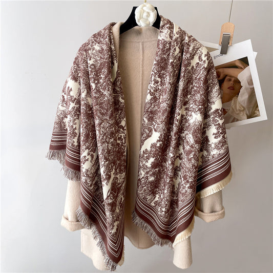 Beard Two-color Colorblock Shawl Thickened And Warm