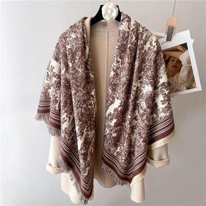 Beard Two-color Colorblock Shawl Thickened And Warm