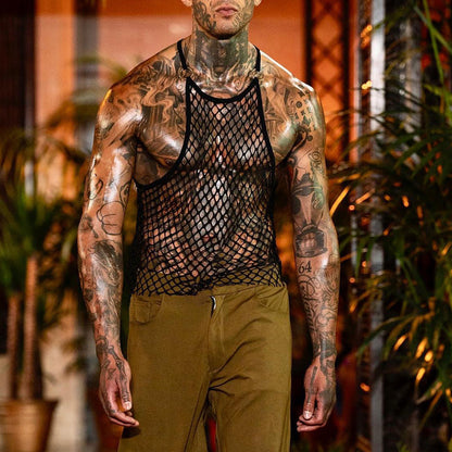 European And American Men See-through Mesh Vest