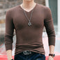 Winter Long Sleeve Slim Fit Solid Color And V-neck T-shirt