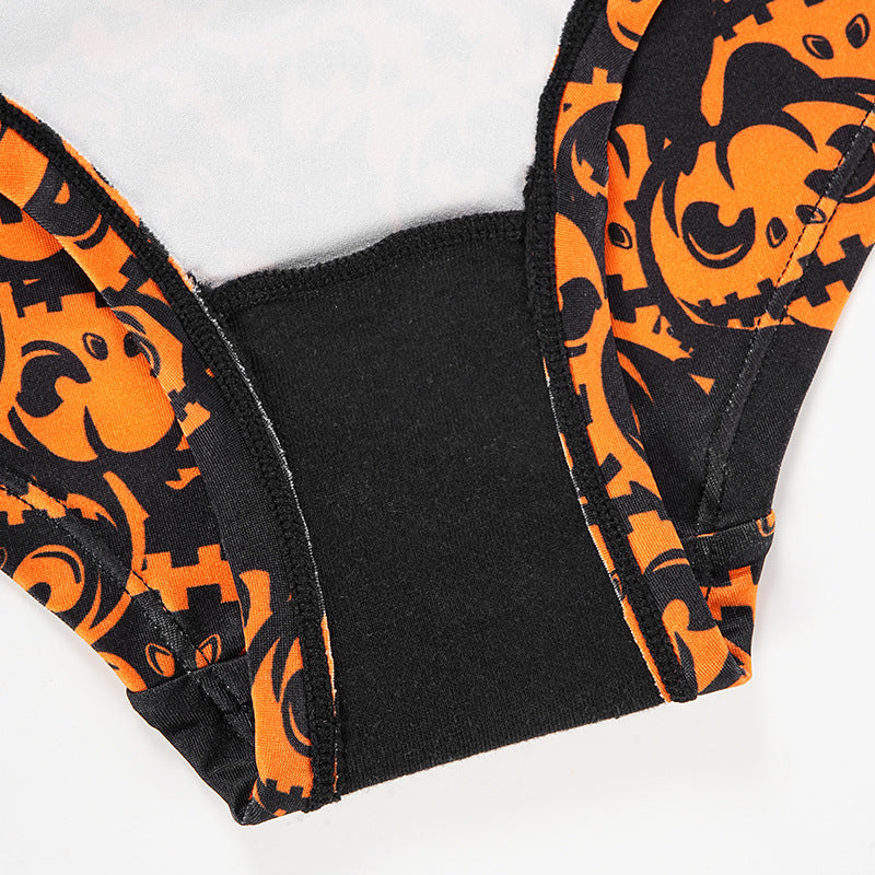 Halloween Element Printing Triangle Cup Bra Suit Women