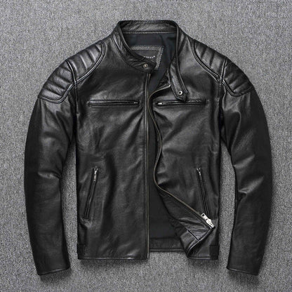 First Layer Cowhide Leather Coat Men's Stand Collar Motorcycle Clothing Youth