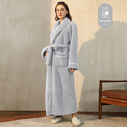 Autumn And Winter Thickened Cotton Velvet Nightgown Men's Winter Plus-sized Plus Size Light Luxury Couple Bathrobe Women's Extended Pajamas