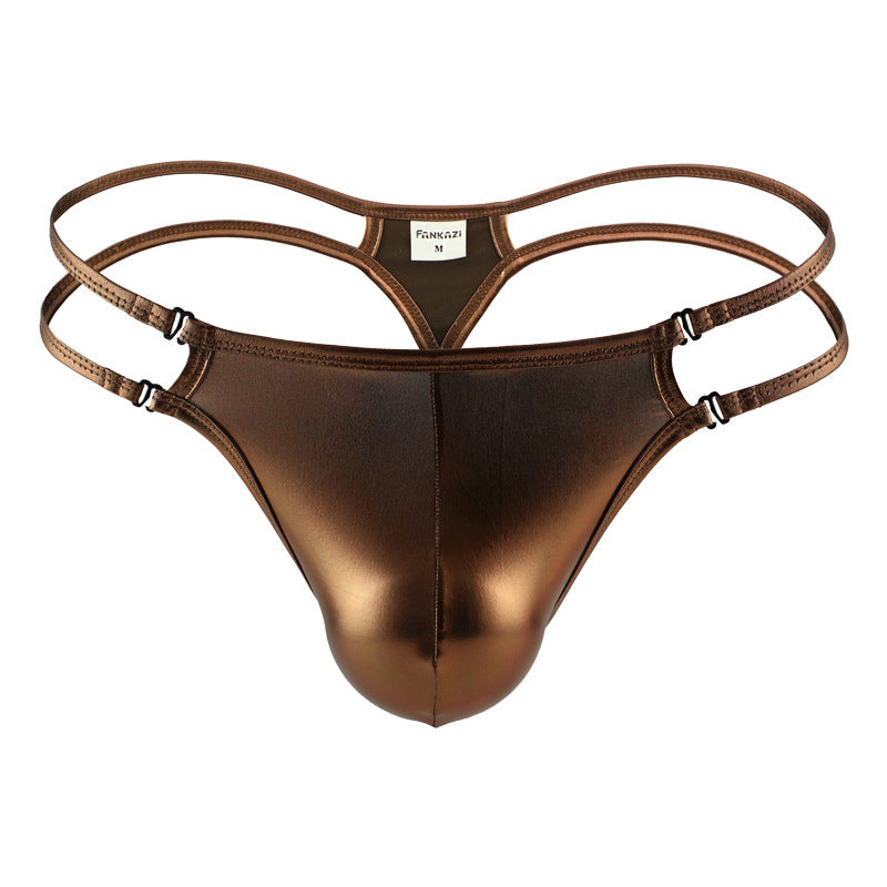 Sexy Men's Thong Imitation Leather Ice Silk Personality Panties Low Waist