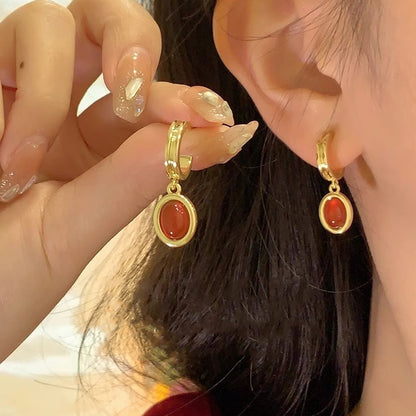 French Retro Red Cat Eye Earrings Niche