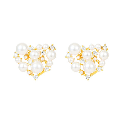 14K Real Gold Plating Light Luxury Pearl Shell Pearl Zircon Gold Plated High Color Retaining Earrings Ear Studs