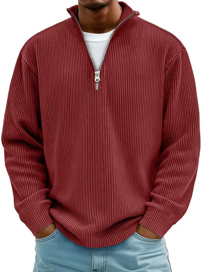 Casual Ribbed Stand Collar Zipper Corduroy Long Sleeve