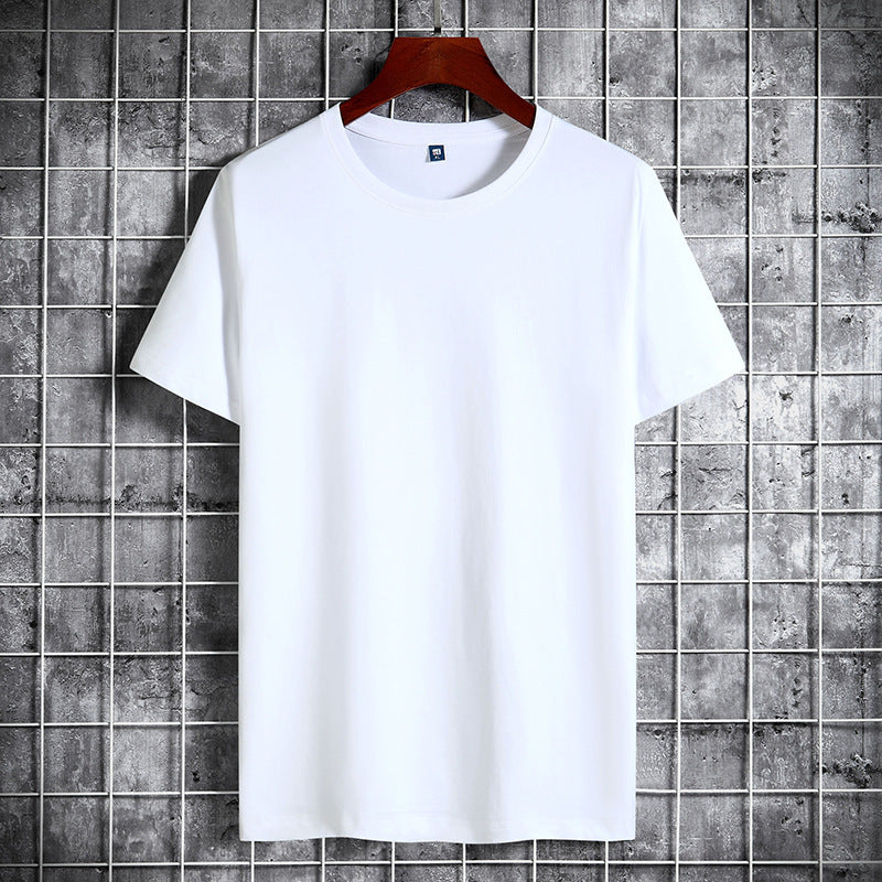 Cotton Short Sleeve T-shirt Men's Pure Color All-matching Round Neck Lycra Elastic Plus Size