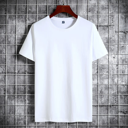 Cotton Short Sleeve T-shirt Men's Pure Color All-matching Round Neck Lycra Elastic Plus Size