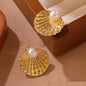 Beach Style Conch Shell Pearl Stud Earrings