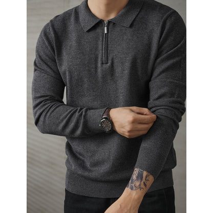 Half-height Zip Knitted Long-sleeved Polo Shirt Sweater For Men